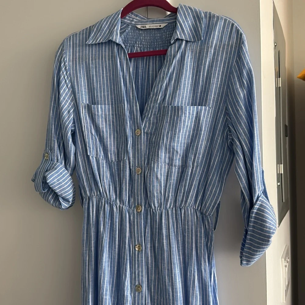 Zara Linen Blend Belted Shirt Dress - Picture 3 of 9